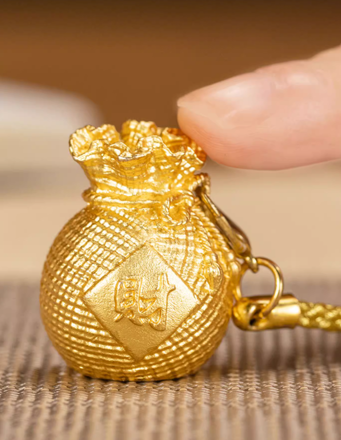 Copper handicrafts, Golden small money bag pendant handicrafts, Backpack pendants, Car pendants, Lots of wealth and happiness, Auspicious friend gifts, Free shipping-LECJAS