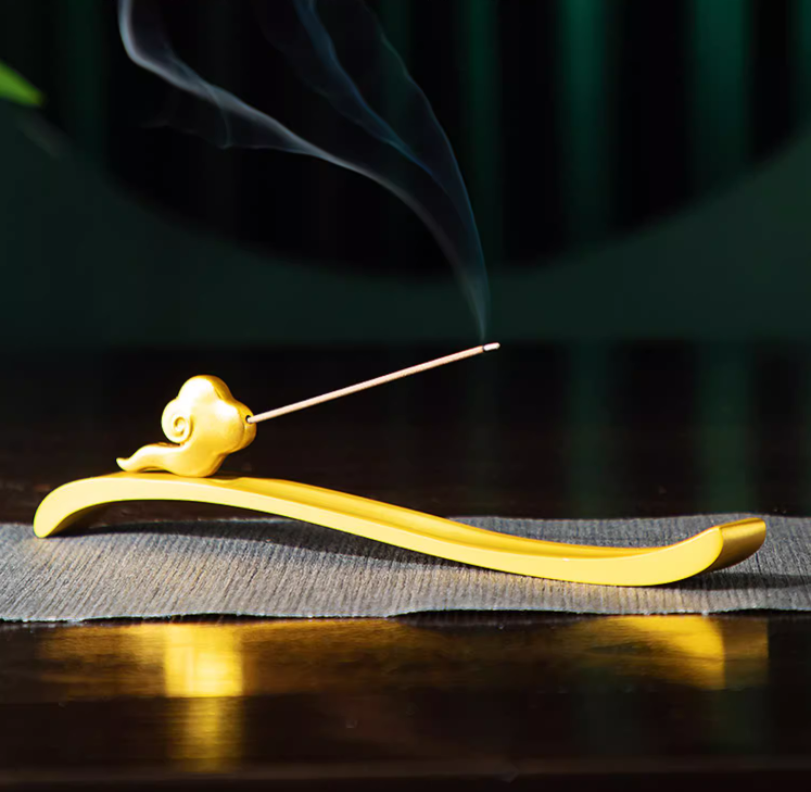 Copper crafts, Golden cute Ruyi cloud incense insert crafts, Incense holder with ash catcher, Incense burner, Incense stick, Incense holder, Friend gifts, Free shipping-LECJAS