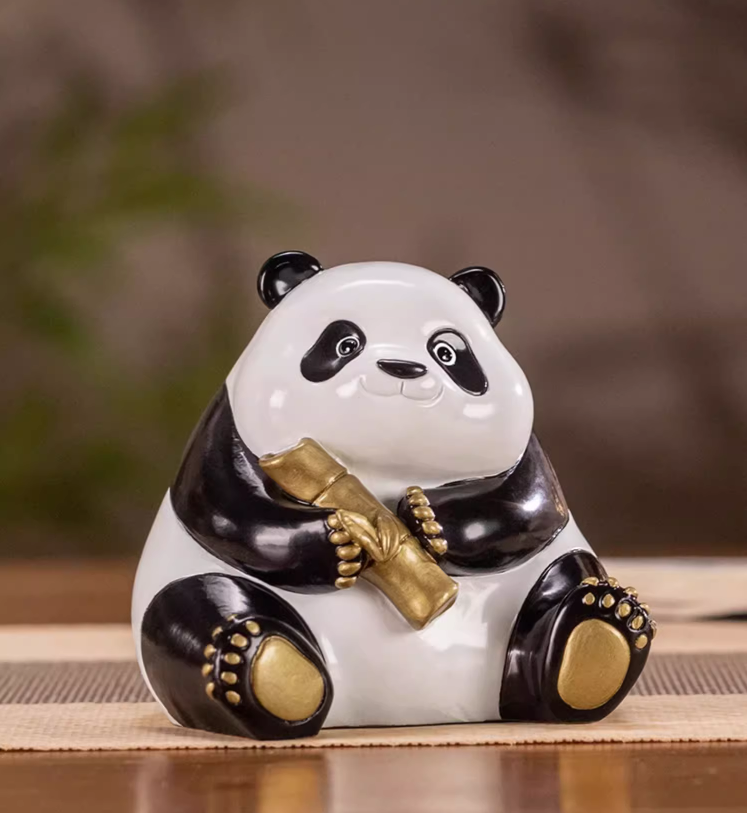 Brass crafts, Panda hug bamboo crafts, Panda holding bamboo section, Desktop decorations, Panda figure, Desktop ornaments, Home decorations, Friend gifts, Kids gifts, Free shipping-LECJAS